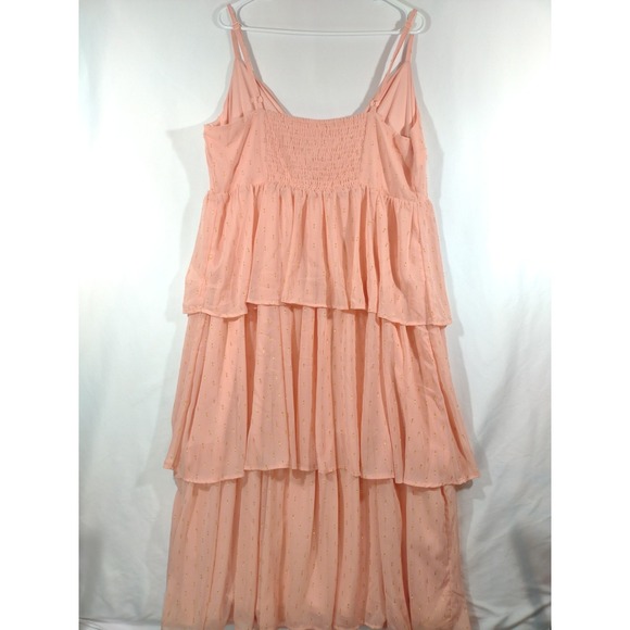 LC Lauren Conrad Peach Gold Polka Dot Chiffon Tiered Maxi‎ Dress Size 2X - Picture 2 of 12